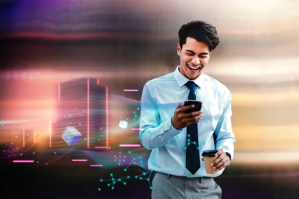 Metaverse Blockchain Technology Concept Cheerful Young Asian Businessman Enjoying Metaverse — Stock Photo, Image