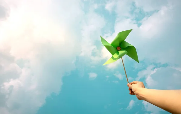 Esg Clean Energy Concept Hand Raise Wind Turbine Paper Sky — Photo