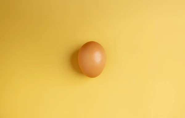 Egg Lay Yellow Background Raw Fresh Food Clean Minimal Top — Stock Photo, Image