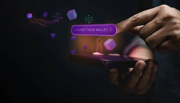 Web3 Technology Concept Hand Using Mobile Phone Connect Digital Wallet — Φωτογραφία Αρχείου