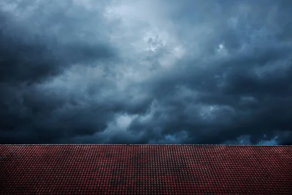 Dark Dramatic Sky Rain Storm Cyclone Coming Black Windy Cloud — Photo