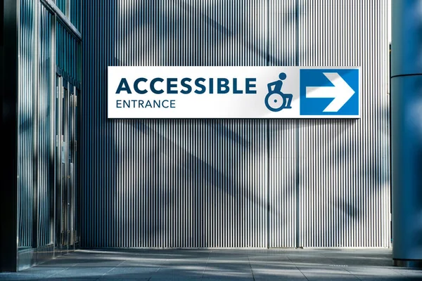 Доступний Вхідний Знак Зовнішній Будівлі Інвалідного Візка Пекарні Дизайн Архітектури — стокове фото