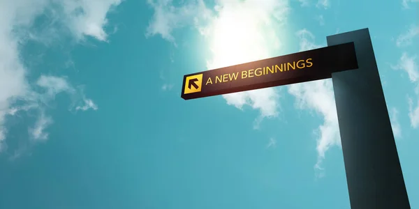 A New Beginning Concept. Start a New Life or Business. Direction Sign Head to Above the Sky on Sunny Day. Low Angle View