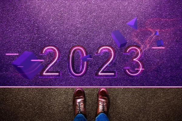2023 Año Concepto Vista Superior Del Hombre Negocios Pie Línea — Foto de Stock