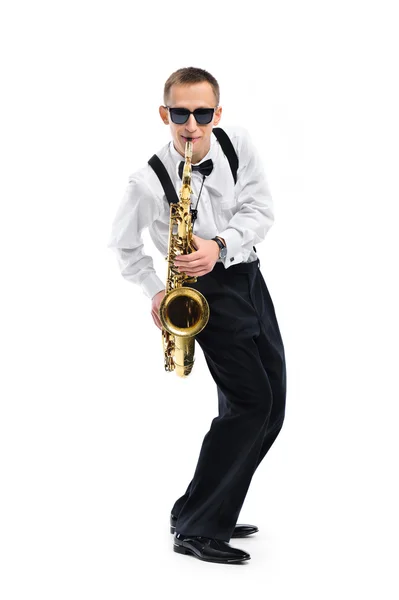 Young man playing on saxophone — Stock Photo, Image