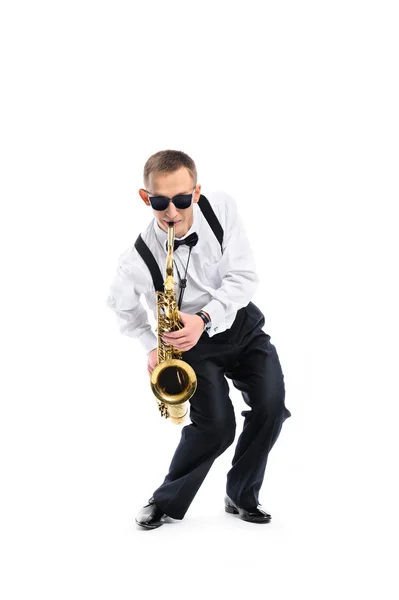 Young man playing on saxophone — Stock Photo, Image