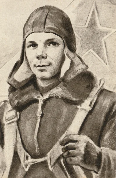 Postal de Yuri Gagarin — Foto de Stock