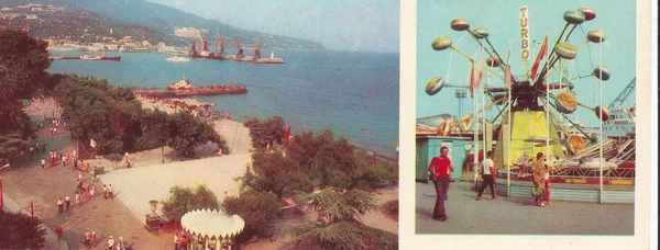 Cartão postal soviético Vista da área do cais de Yalta — Fotografia de Stock