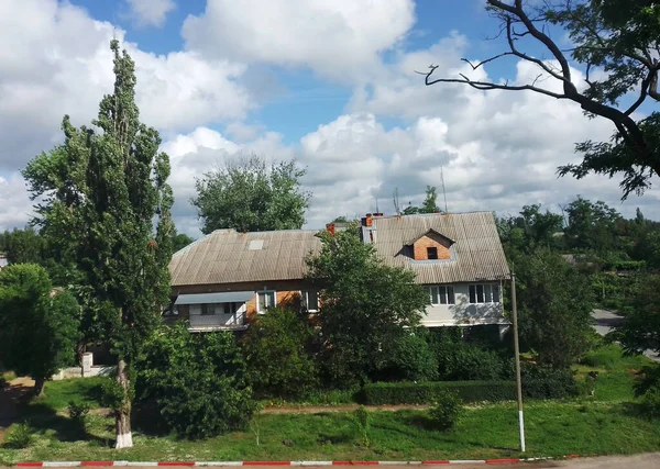 Maison Brique Deux Étages Dans Village Provincial Région Zaporozhye Ukraine — Photo