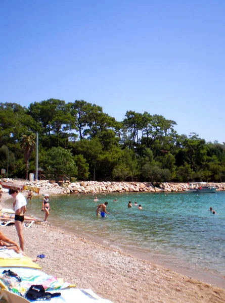 Playa Luz Luna Con Mar Mediterráneo Ciudad Turística Kemer Turquía — Foto de Stock