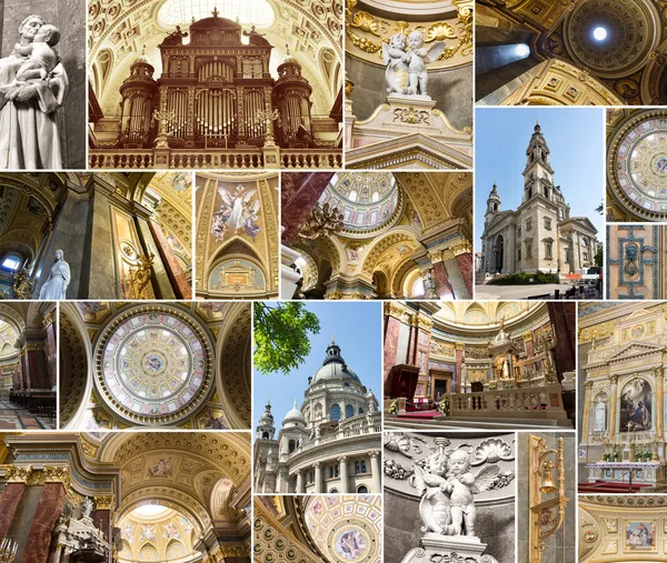 St. stephen's Basiliek, het interieur en gevel collage — Stockfoto