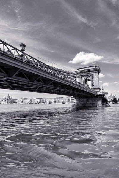 Budapest Chain Bridge day monochrome view