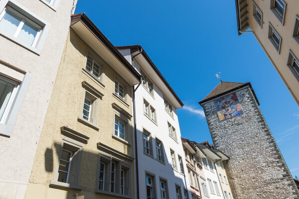 Tower with zodiac clock, historical center of Schaffhausen, Switzerland