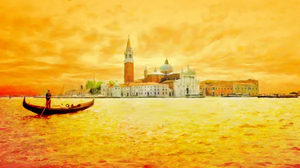 Gondolier w pobliżu wyspy san giorgio Maggiore, Wenecja Obrazek Stockowy