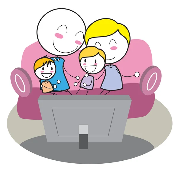 Familj tittar på tv — Stock vektor