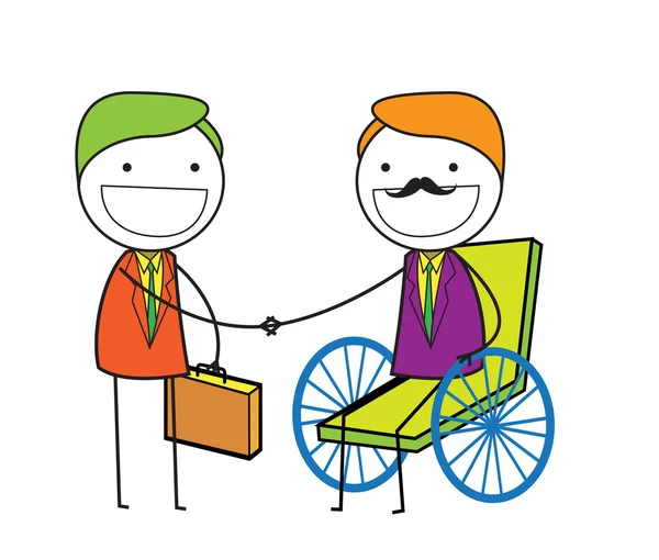 Handshake man wheelchair — Stock Vector
