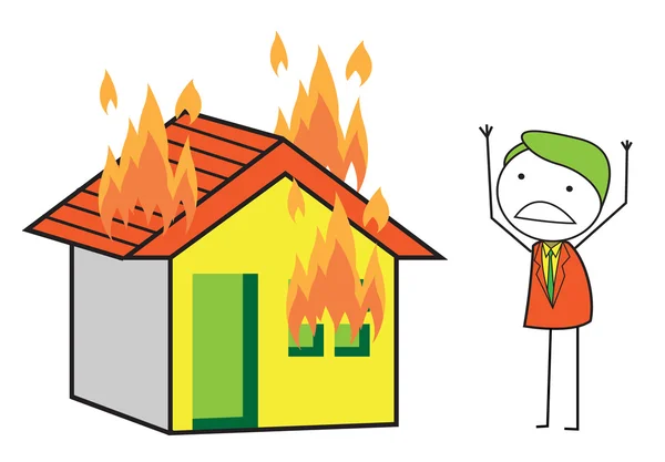 Άνθρωπος σπίτι φωτιά — Διανυσματικό Αρχείο