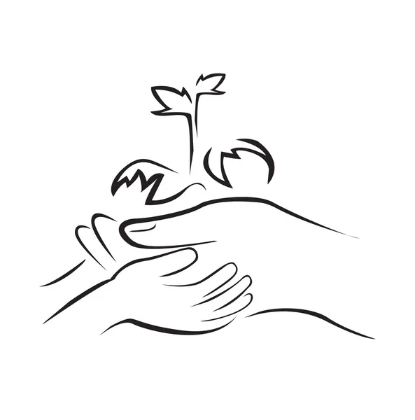 Mano sosteniendo planta verde — Vector de stock