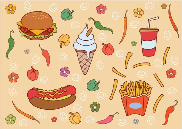 Funny and Cute Fast Food set — Stock Vector