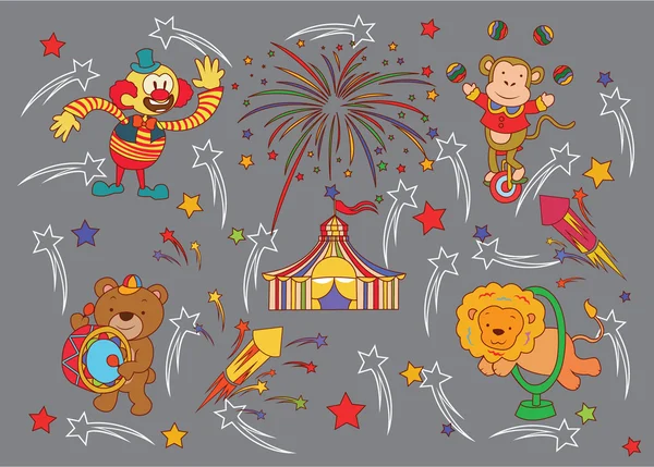 Conjunto divertido y lindo desfile de circo — Vector de stock