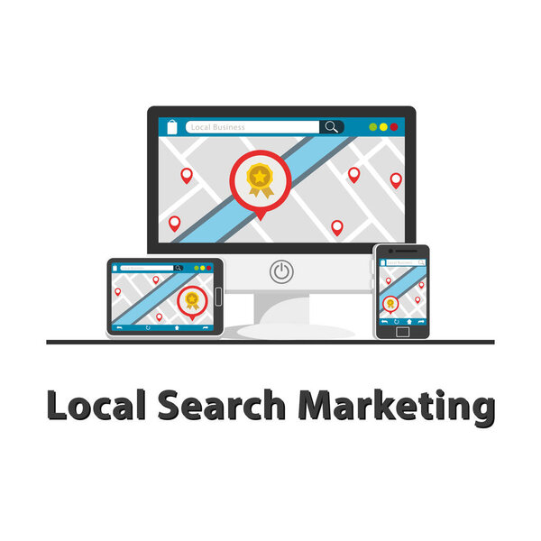 SEO местный маркетинг дизайн на белом фоне