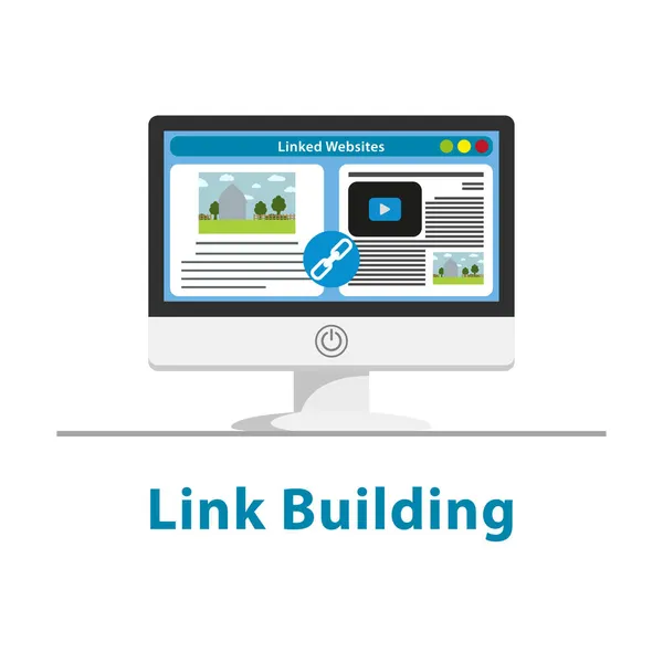 Seo Link Building Diseño Monitor Sobre Fondo Blanco — Vector de stock