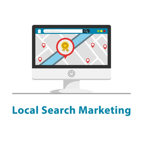 Seo Lokale Marketing Monitor Ontwerp Witte Achtergrond — Stockvector