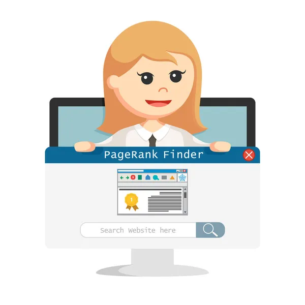 Seo Page Rank Hold Businesswoman Monitor — Stock Vector