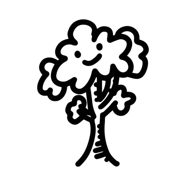 Illustration Arbre Doodle Carton Isolé Blanc — Image vectorielle