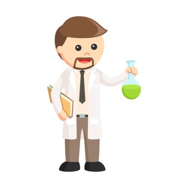 Beyaz arkaplanda bilim adamı test tüpü tasarımı karakteri