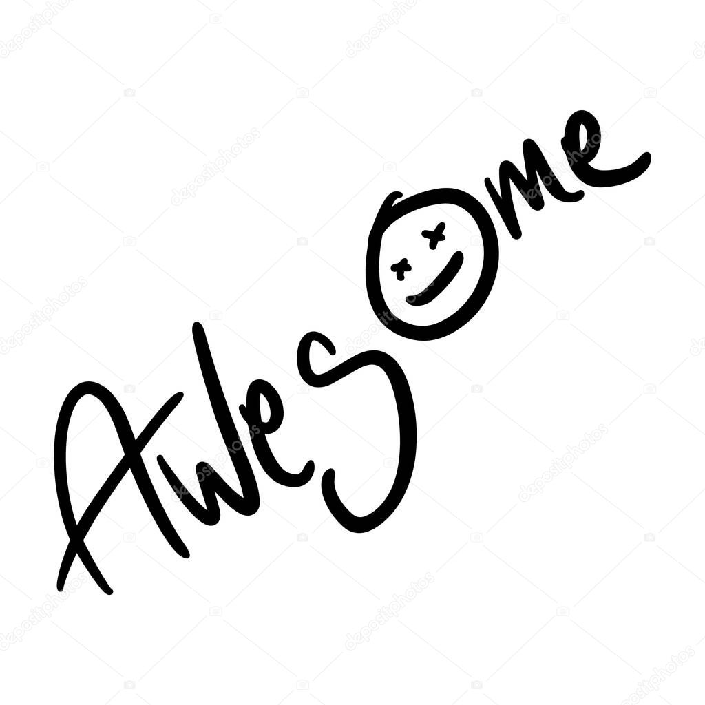 awesome vector Handwritten text on isolated white baground with emoticon