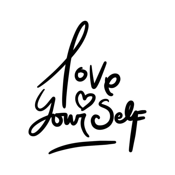 Love Your Self Vector Handgeschreven Tekst Geïsoleerde Witte Baground Vector — Stockvector