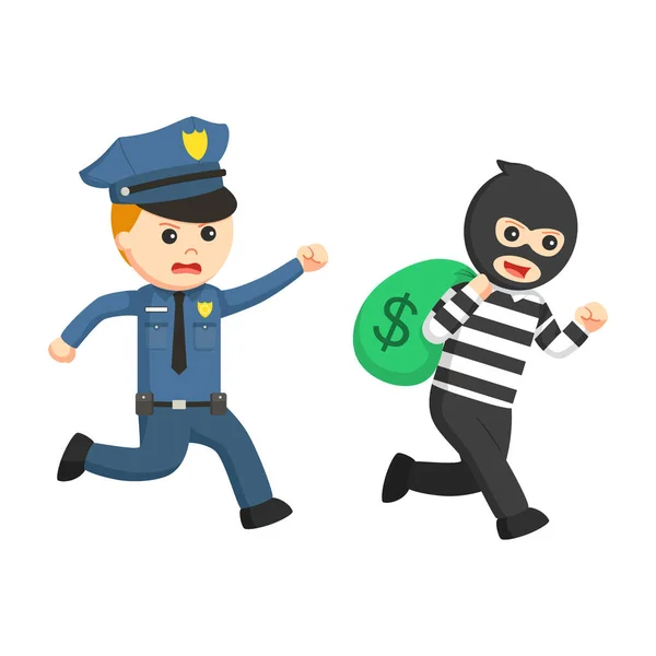 Policía Atrapar Ladrón Personaje Diseño Sobre Fondo Blanco — Archivo Imágenes Vectoriales