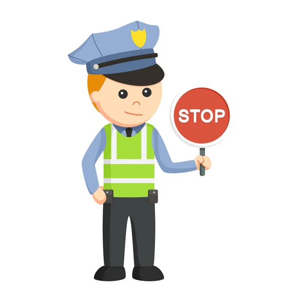 Trafikpolisen Underteckna Stopp Design Karaktär Vit Bakgrund — Stock vektor