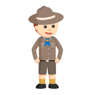 İzci çocuk beyaz arka planda tasarım karakteri