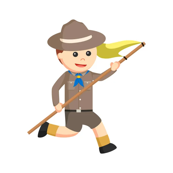 Scout Garçon Courir Avec Drapeau — Image vectorielle