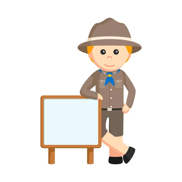 Scout Boy Standing Design Character White Background — Stok Vektör