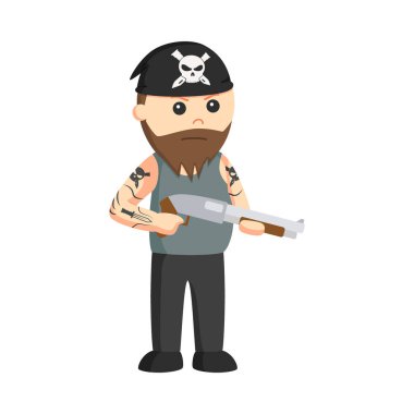 Beyaz arkaplanda Shotgun tasarım karakteri olan gangster