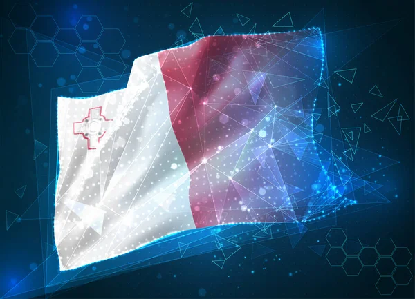 Malta Bandera Vectorial Objeto Abstracto Virtual Polígonos Triangulares Sobre Fondo — Archivo Imágenes Vectoriales
