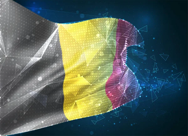 Belgie Vektorová Vlajka Virtuální Abstraktní Objekt Trojúhelníkových Mnohoúhelníků Modrém Pozadí — Stockový vektor
