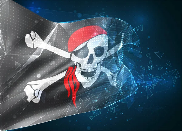 Vector Mesh Flag Pirate Skull Black Virtual Abstract Object Triangular —  Vetores de Stock