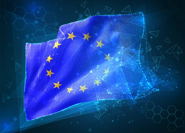 Европейский Союз Векторный Флаг Виртуальный Абстрактный Объект Треугольных Многоугольников Синем — стоковый вектор