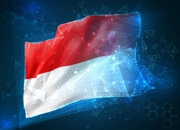 Monako Indonesia Bendera Vektor Pada Latar Belakang Biru Dengan Antarmuka - Stok Vektor