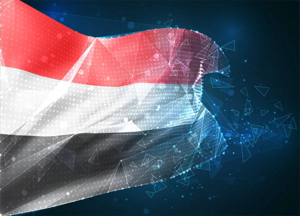 Yemen Vektör Bayrağı Mavi Arka Plandaki Üçgen Çokgenlerden Sanal Boyutlu — Stok Vektör
