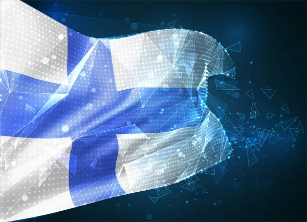 フィンランド ベクトルフラグ 青い背景に三角形の多角形からの仮想抽象3Dオブジェクト — ストックベクタ