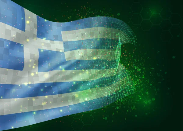 Grecia Vector Bandera Sobre Fondo Verde Con Polígonos Números Datos — Vector de stock