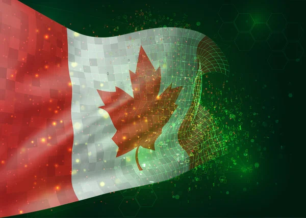 Canadá Vector Bandera Sobre Fondo Verde Con Polígonos Números Datos — Vector de stock