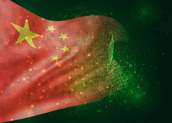 Cina Bandiera Vettoriale Sfondo Verde Con Poligoni Numeri Dati — Vettoriale Stock
