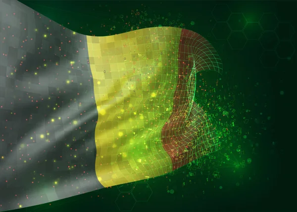 Bélgica Vector Bandera Sobre Fondo Verde Con Polígonos Números Datos — Vector de stock