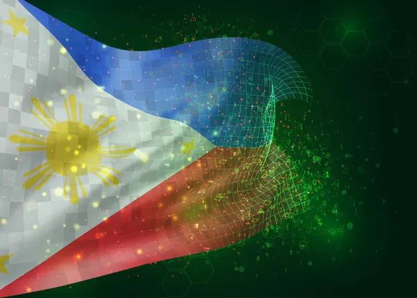 Filipinas Vector Bandera Sobre Fondo Verde Con Polígonos Números Datos — Vector de stock